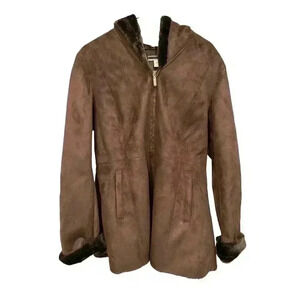 - Coldwater Creek Ultra Plush Hooded Coat in Brown, Size L,  NWT